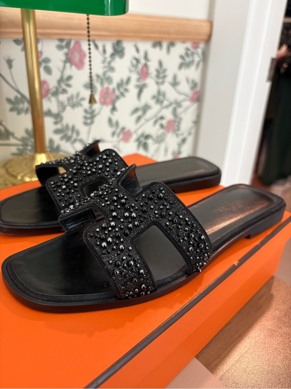 Hermès Oran Black Crystal Sandals